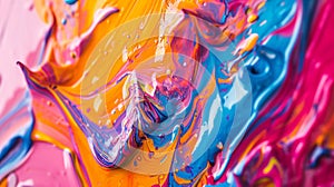 A detailed photograph capturing the fluidity of abstract paint strokes on canvas