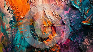 .A detailed photograph capturing the fluidity of abstract paint strokes on canvas