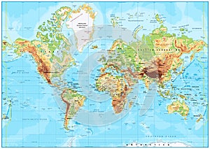 Detailed Physical World Map photo