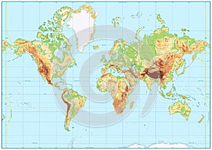 Detailed Physical World Map with no labeling