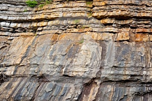 detailed picture of a geological stratigraphy in cliff rock