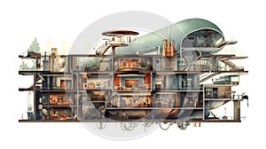 Detailed plan of an architectural project of an ecological futuristic building