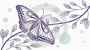 Detailed Purple Butterfly on a Leafy Branch, vector design Generative AI photo