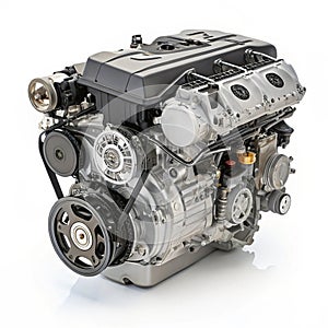 Realistic car engine isolated on white background photo