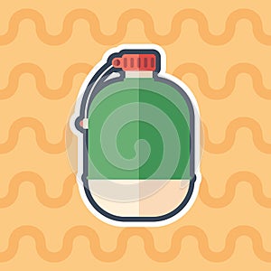 Tourist flask sticker flat icon with color background.