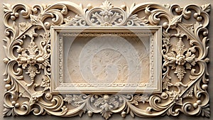 Rectangular Frame with Elaborate Floral and Scrollwork Carvings.