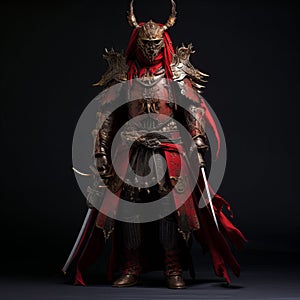Detailed Red Armored Chinese Samurai Warrior Illustration photo