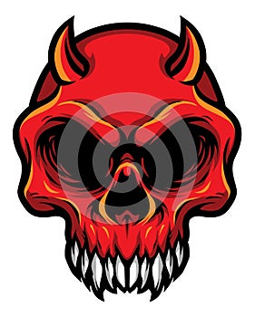 Detailed Red Demon Devil Skull Head Illustration