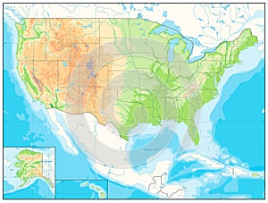 Detailed Relief map of USA. No text