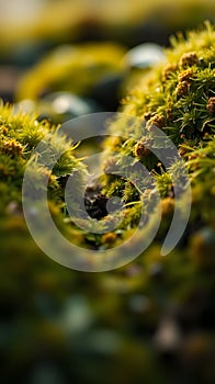 A detailed rendering of different types of moss