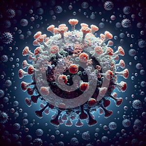 Detailed representation of a influenza virus with proteins on the surface projecting outwards like spikes photo