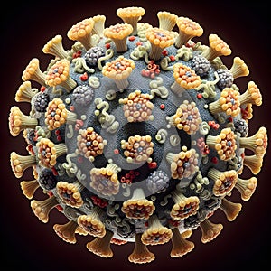 Detailed representation of a influenza virus with proteins on the surface projecting outwards like spikes photo