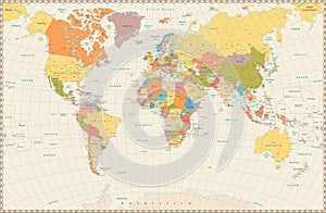 Detailed retro political World Map