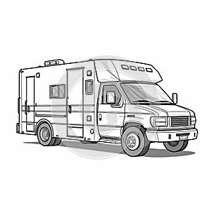 Detailed Rv, Trailer, Camper Or Van Sketch In Meticulous Line Work Style