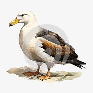 Detailed Sea Gull Illustration On White Background With Dark White And Light Amber Style