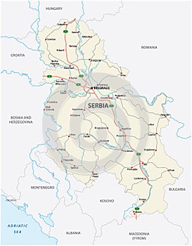 Detailed Serbia road vector map with labeling