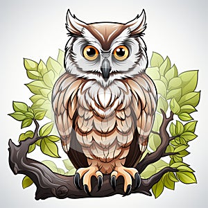 Detailed Shading: Brown Owl Illustration With Character Caricatures photo