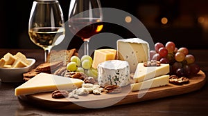 Detailed shot of artisanal cheese wine pairing photo