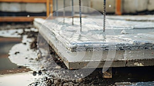 A detailed shot of a buildings foundation reveals sheets of aerogel insulation being stacked and fitted into place