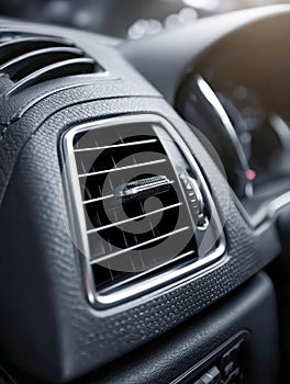 Close-up of car air vent with textured dashboard design