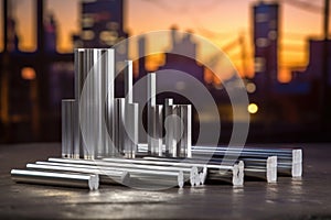 detailed shot of pure aluminum bars with factory background