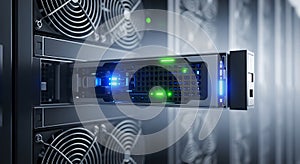 Server Rack with Illuminated Server Blade