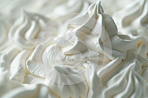 A detailed shot showcasing the texture and consistency of whipped cream in a bowl, Individual peaks of whipped cream in a close-up