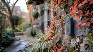 Detailed shot of a smart doorbell being installed equipped with a camera and twoway communication for added security photo