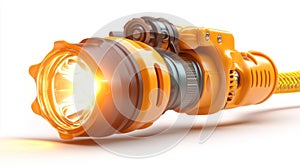 Detailed shot of a yellow flashlight designed for tough conditions photo