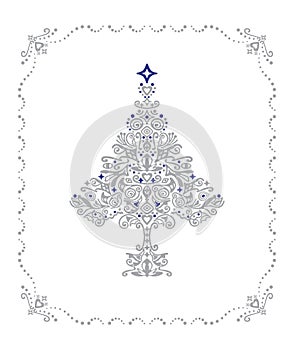 Detailed silver Christmas tree in a frame
