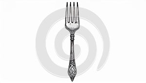 Detailed Silver Fork with Intricate Design on White Background Elegant Kitchen Utensil Dining
