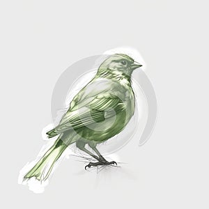 Detailed Sketch Of Green Bird On Grey Background
