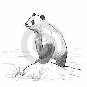 Detailed Sketch Of Panda Bear Standing On Rock