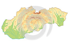 Detailed Slovakia physical map.