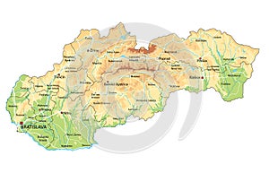 Detailed Slovakia physical map with labeling.