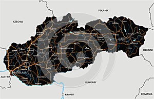 Detailed Slovakia road map with labeling.