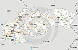 Detailed Slovakia road map with labeling.