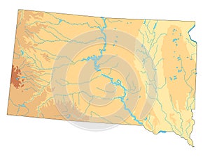 Detailed South Dakota physical map.