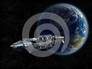 Detailed spaceship in near Earth orbit