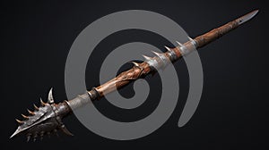 Detailed Spiked Weapon With Long Wooden Handle In Fantasy Dungeon
