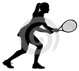 Detailed Sport Silhouette - Female or Woman Tennis Player Anticipation on Receiving Serve photo