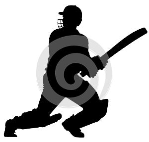 Detailed Sport Silhouette - Male or Man Cricket Batsman Ready to Run After Hitting Ground Stroke V2 Refined photo