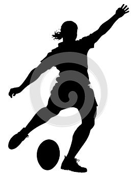 Detailed Sport Silhouette - Woman or Female Rugby Player Kicker photo