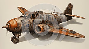 Detailed Steampunk Fighter Jet In Dark Shades