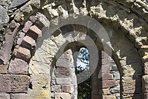 Detailed stone archways, Innisfallen Abbey on Innisfallen Island photo