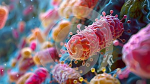 Detailed Streptococcal Bacteria Illustration in Vivid Colors. 3D rendering photo