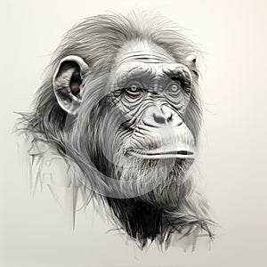 Detailed Studio Portrait Of Endangered Chimpanzee In Ambient Occlusion Style