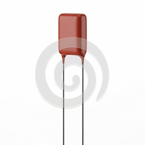Single Brown Ceramic Capacitor with Two Silver Leads on a White Background electronic component