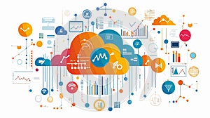 Detailed Stylized Cloud Icon Connected Data Technology Abstract Background Image