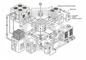 Detailed technical diagram of a cryogenic system featuring interconnected